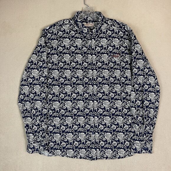 Ed Hardy Shirt Mens Extra Large Blue Floral Print Long Sleeve Button Up Designer - Picture 1 of 12
